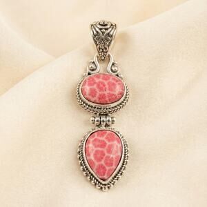 Vintage Artisan 925 Sterling Silver and Large Pink Fossil Coral Pendant